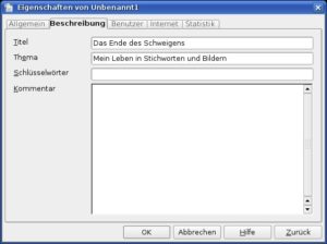 Abbildung 2: Tragen Sie in die Eigenschaften Ihres Dokuments Titel und Thema ein, können Sie diese Angaben später für die Kopfzeile verwenden.
