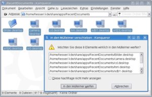 Abbildung 2: Wenn Sie die Dateien aus dem Verzeichnis ".kde/share/apps/RecentDocuments" löschen, werden die Dokumente im Startmenü nicht mehr angezeigt.