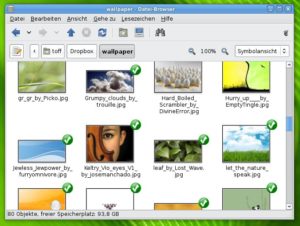 Abbildung 2: Dropbox erweitert die Funktionalität von Nautilus. Ob Sie Dateien bereits mit Dropbox synchronisiert haben oder sie gerade hochladen, erkennen Sie an zusätzlichen Dateisymbolen.
