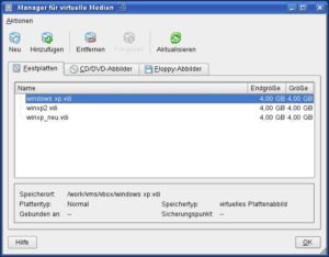 Abbildung 2: Der Disk-Manager von VirtualBox verwaltet alle virtuellen Festplatten und ISO-Images.
