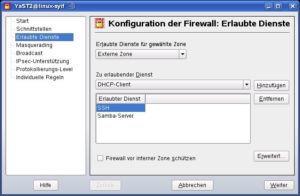 Abbildung 2: Gewöhnlich richtet YaST beim Aufsetzen des Samba-Servers die Firewall automatisch ein – aber es geht auch manuell.