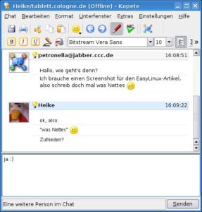 Abbildung 2: Der Jabber-Chat mit Kopete ist nur eine von vielen Möglichkeiten: Kopete unterstützt viele Protokolle.
