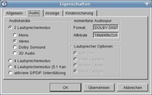 Abbildung 2: Über die Eigenschaften wählen Sie einen Audio-Modus und entscheiden, ob LinDVD die Filme beim Start automatisch abspielt.
