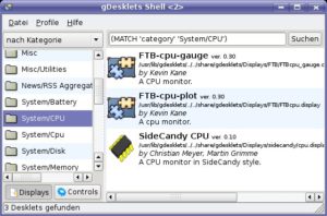 Abbildung 2: Über die Gdesklets-Shell verwalten Sie die einzelnen Desklets. Die Software ordnet sie automatisch den Kategorien zu.