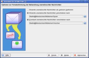 Abbildung 2: Im zweiten Schritt geben Sie die Ordner für Spam-Mails und als unsicher eingestufte Mails an.