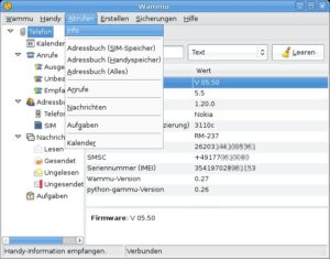 Abbildung 2: Die Oberfläche von Wammu fällt übersichtlich und weitgehend selbsterklärend aus: Menü oben, Funktionsauswahl links, Datenanzeige auf der rechten Seite.