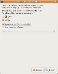 Abbildung 2: Democracy Player erlaubt einige Einstellungen, wie die Suche nach Video-Ordnern, bereits beim ersten Start.