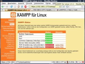 Abbildung 2: Die lokale Webseite von SLAMPP fast sowohl verschiedene Demo-Projekte als auch die grafischen Oberflächen für MySQL und SQLite zusammen.