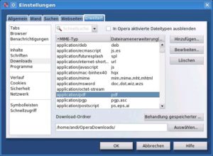 Abbildung 2: Im Abschnitt "Erweitert / Downloads" legen Sie fest, welche Optionen Opera Ihnen beim Download bestimmter Dateitypen anbietet.