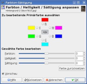 Abbildung 2: Ziehen Sie den Farbtonregler nach links, um das Bild zu entfärben.