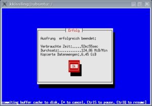 Abbildung 2: Der Partimage-Client meldet einen Erfolg nach dem Sichern einer Partition auf dem Server.