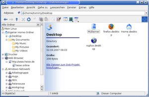 Abbildung 2: Optisch unterscheiden sich die Dateibrowser von Microsoft und Xandros nur im Detail, Technisch liegt die Xandros-Kopie jedoch weit voraus.