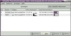 Abbildung 2: Der virtuelle Maschinenmanager Informiert über den aktuellen Ressourcenverbrauch der gestarteten VMs.