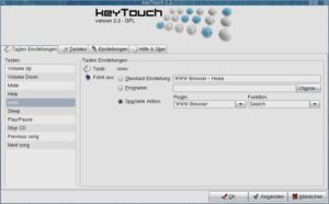 Abbildung 2: Ein ausgewähltes Keytouch-Plugin, wie jenes für WWW, erlaubt mehrere Funktionszuweisungen.