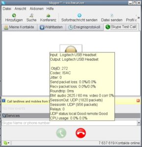 Abbildung 2: In Skype erscheint eine Verbindungsstatistik, wenn Sie den Mauszeiger auf das Symbol des Gesprächspartners bewegen.