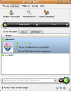 Abbildung 2: Das Hauptfenster von Wengophone. Hier lesen Sie den Status Ihrer Gesprächspartner ab, telefonieren und starten Telefonkonferenzen.