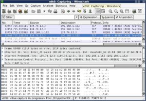 Abbildung 2: Wireshark zeigt bereits während der Aufzeichnung des Netzwerkverkehrs die Pakete im Analysefenster an.