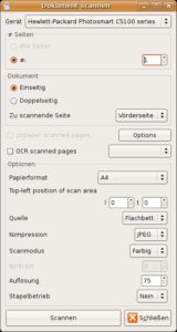 Abbildung 2: Alle wichtigen Parameter stellen Sie bei Gscan2pdf über einen einzigen Dialog ein.