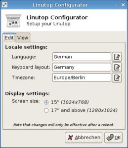Abbildung 2: Über den »Linutop Configurator« passen Sie Tastatur, Lokalisierung, Zeitzone und Bildschirmauflösung für Ihre Zwecke an.