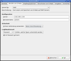 Abbildung 2: In der Grundkonfiguration braucht es nur wenige Einstellungen für die Kommunikation mit dem IMAP-Server.