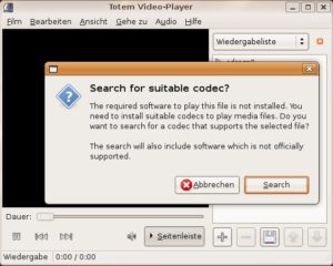 Abbildung 2: Vorbildlich: Beim Abspielen eines nicht unterstützten Dateiformats, lädt Ubuntu auf Wunsch die benötigen Codecs nach.