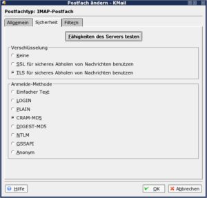Abbildung 2: Ob und welche Verschlüsselung der IMAP-Server verwendet, entscheiden Sie über die Einstellungen des Mail-Clients.