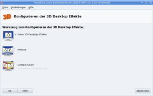 Abbildung 2: Darf's ein bisschen mehr sein? Mandriva 2008 offeriert gleich zwei verschiedene 3D-Techniken.