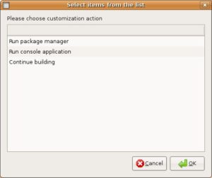 Abbildung 2: Über das Auswahlfenster starten Sie in der geschlossenen ("chrooted") Umgebung, in dem sich das modifizierte Ubuntu befindet, entweder den Paketmanager Synaptic oder ein Terminal.