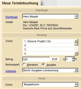 Abbildung 2: Um mit der Planungsfunktion Ergebnisse zu erzielen, müssen Sie zunächst mit Terminbuchungen festhalten, welche Einnahmen und Ausgaben in Zukunft zu erwarten sind.