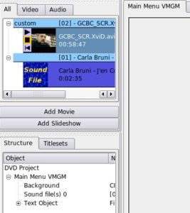 Abbildung 2: Die drei Reiter zeigen die Audio- und Videoschnipsel, die Ihre zukünftige DVD abspielen soll. Darunter sehen Sie den Strukturbaum der DVD.