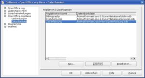Abbildung 2: Registrieren Sie Ihre Datenbank in Base, so dass Sie von anderen OpenOffice-Anwendungen darauf zugreifen können.