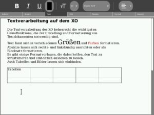 Abbildung 2: Die Textverarbeitung des XO ermöglicht das Verfassen einfacher Texte.