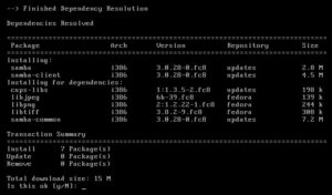 Abbildung 2: Mittels Yum installieren Sie den Samba-Server mit alle Abhängigkeiten über ein Kommando.