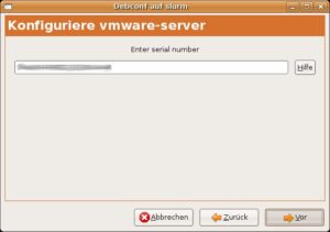 Abbildung 2: Während der Konfiguration des Vmware-Servers erkundigt sich die Paketverwaltung von Ubuntu nach der heruntergeladenen Seriennummer.