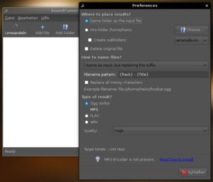 Abbildung 2: Beim Soundconverter ist Schmalhans Küchenmeister: Wenige Einstellungsoptionen und mangelhafte Lokalisierung zeigen, hier haben die Entwickler noch eine Menge Arbeit vor sich.