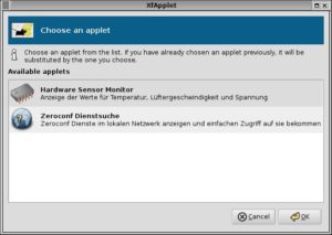 Abbildung 2: Die Liste verfügbarer Gnome-Applets steht nun unter XFCE bereit.