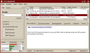 Abbildung 2: Packman versorgt OpenSuse-Nutzer mit einem vorkompilierten Tea-Paket, das Sie einfach via YaST einspielen.