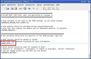Abbildung 2: Um das Notebook aus dem OpenSuse-Startmenü heraus schlafen zu legen, müssen Sie eine Konfigurationsdatei anpassen.