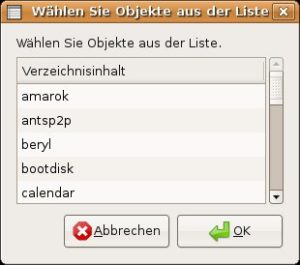 Abbildung 2: Zenity listet den Inhalt eines Verzeichnisses auf und sortiert ihn beim Klick auf <code srcset=