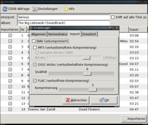 Abbildung 2: Gleich in vier verschiedene Formaten extrahieren? Asunder hat damit kein Problem.