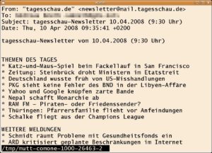 Abbildung 2: Auch der Mailer Mutt versteht es, mit Less umzugehen.