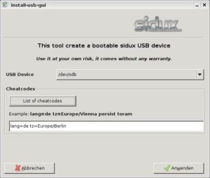 Abbildung 2: Die Installation von Sidux auf einem USB-Stick ist schnell erledigt.
