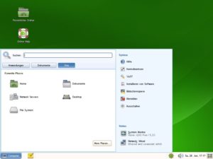 Abbildung 2: Der Gnome-Desktop weicht unter OpenSuse deutlich von den Gnome-Standards ab, das Menü am unteren Bildrand ist eine Eigenkreation der Novell-Programmierer.