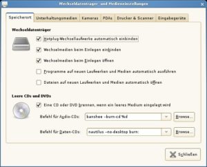 Abbildung 2: Das Programm Gnome-Volume-Properties legt das Verhalten des Gnome-Volume-Managers fest.