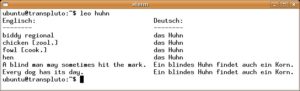 Abbildung 2: Mit "leo" schlagen Sie Vokabeln gleich in der Shell nach, anstatt einen Webbrowser zu starten.