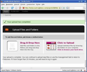 Abbildung 3: In die Bigfilebox können Sie Daten unkompliziert per Drag & Drop oder über den Dateimanager hochladen.