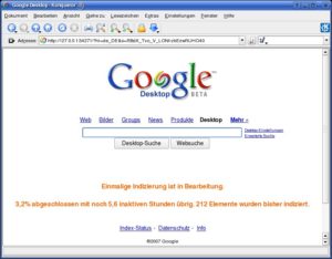 Abbildung 3: Nach der Installation von Google Desktop erscheint auch bei normalen Google-Anfragen im Browser ein zusätzlicher Link, über den Sie eine Desktop-Suche starten.