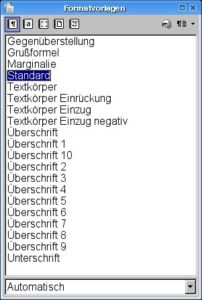 Abbildung 3: Die Absatzvorlage "Standard" Änderungen an dieser Vorlage wirken sich auf alle anderen Templates aus.