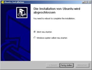 Abbildung 3: Nach dem Anlegen der Wubi-Verzeichnisse und der Bootdateien starten Sie Windows neu.
