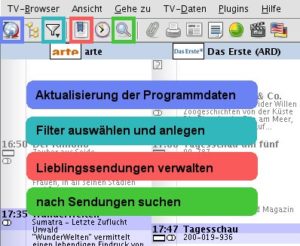 Abbildung 3: Über Icons haben Sie schnellen Zugriff auf die Features des TV-Browsers. Hier sehen Sie deren Funktion.